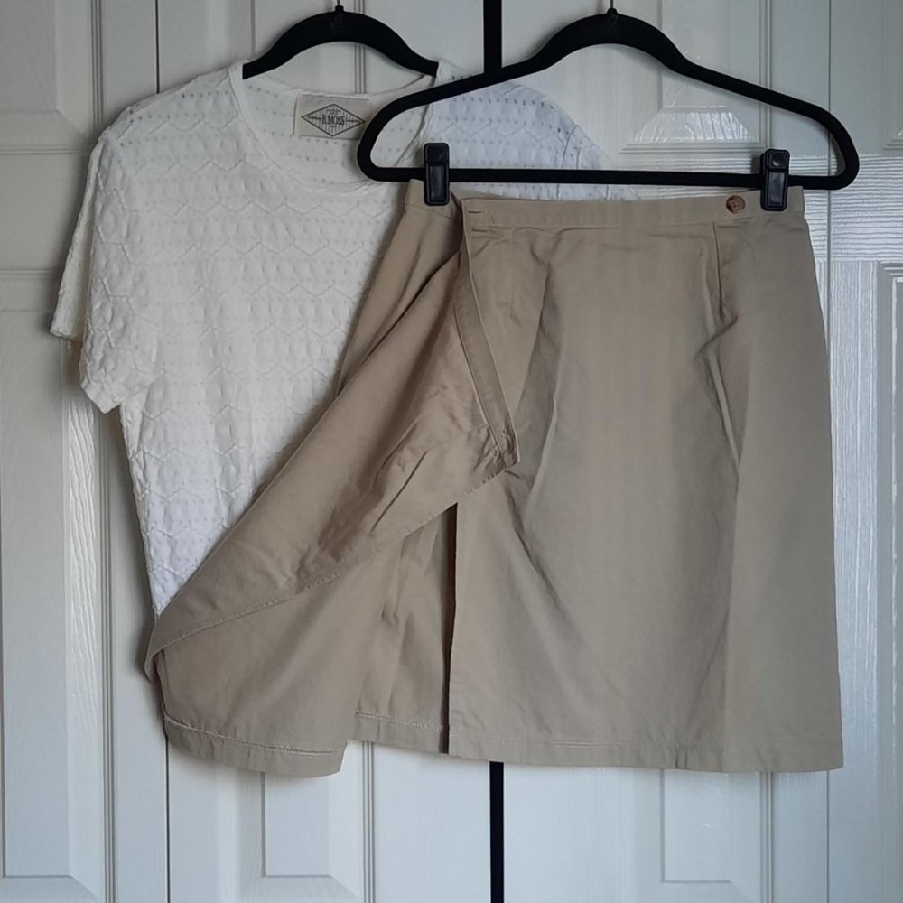 Talbots Petites Cotton Twill Light Khaki Tan Wrap Front Skirt Size 8P